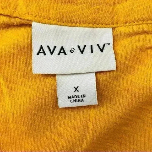 Ava & Viv Golden Yellow V-Neck Balloon Sleeve Cotton Light Weight Blouse Size14W - Picture 2 of 11
